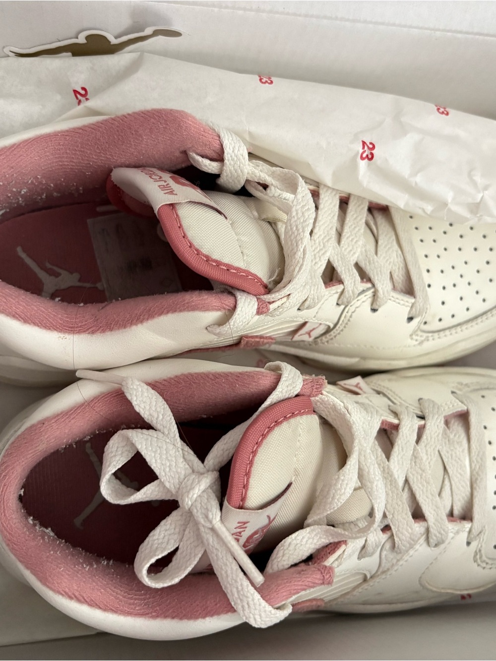 Jordan Womens Low-Top Sneakers — White with Pink Trim